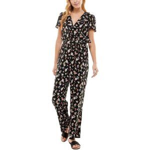 NWT Kingston Grey Women's‎ Black Floral Ruffled Wide Leg Jumpsuit XL